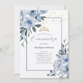 Dusty Blue Floral Quinceañera Invitation (Devant)