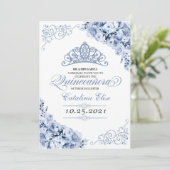 Dusty Blue Floral Quinceanera Invitation Anniversa (Debout devant)