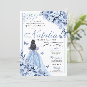 Dusty Blue Floral Quinceanera Invitation Anniversa