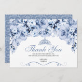 Dusty Blue Floral Quinceanera Merci (Devant / Derrière)