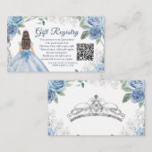 Dusty Blue Floral Quinceañera QR Gift Registry Informatiekaartje (Voorkant / Achterkant)