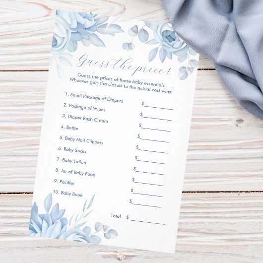 Dusty Blue Floral Raad de prijs Baby shower spel Flyer