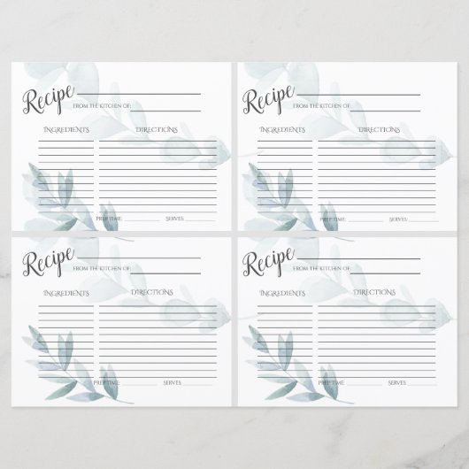 Dusty Blue Floral Recept Kaarten (Voorkant)