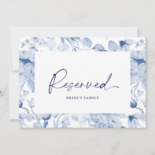 Dusty Blue Floral Reserved Seating Card Kaart (Voorkant)