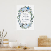 Dusty Blue Floral Romantic Wedding Welcome Poster (Keuken)