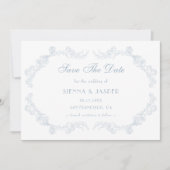 Dusty Blue  Floral Romantische bruiloft Save The Date (Voorkant)