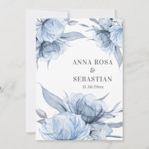 *~* Dusty Blue Floral Roos AR15 RSVP Wedding Kaart