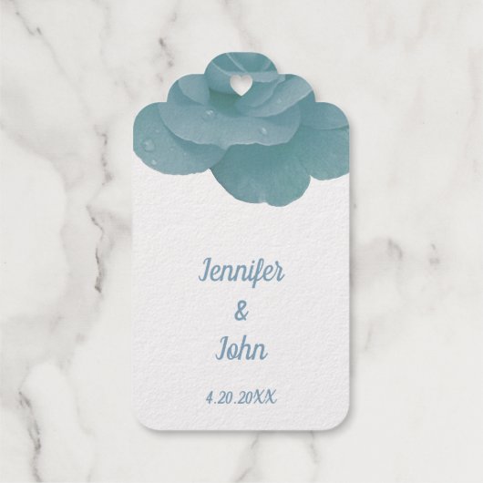 Dusty Blue Floral Roos Elegant  Cool Wedding Cadeaulabels (Achterkant)
