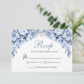 Dusty Blue Floral RSVP Enclosure Kaart (Staand voorkant)