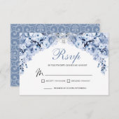 Dusty Blue Floral RSVP Enclosure Kaart (Voorkant / Achterkant)