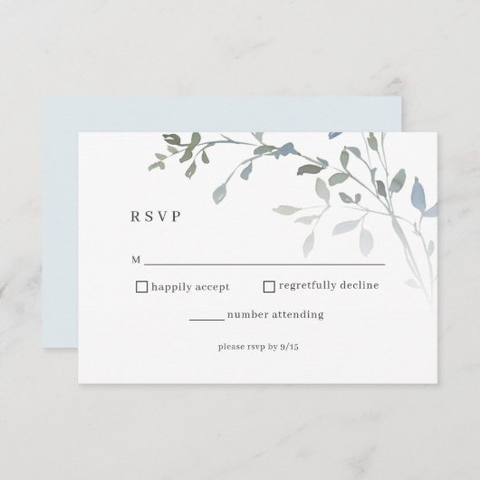 Dusty Blue Floral RSVP Wedding Reception Card (Voorkant / Achterkant)