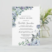 Dusty Blue Floral Rustic Bridal Shower Invitation (Debout devant)