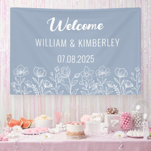 Dusty Blue Floral Rustic Simple Modern Wedding Spandoek (Feest)