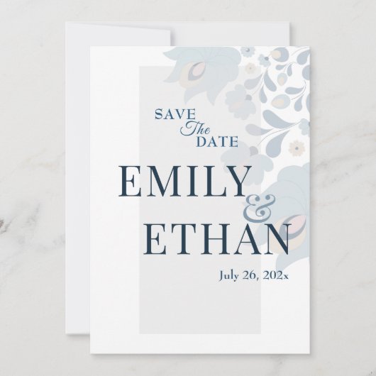Dusty Blue Floral Save the Date (Devant)