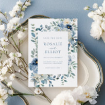 Dusty Blue Floral Save the Date Boho Bewaar de dat