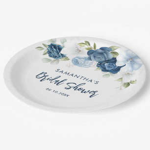 Dusty Blue Floral Script Vrijgezellenfeest Papieren Bordje