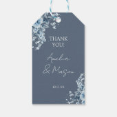 Dusty Blue Floral Script Wedding Cadeaulabel (Achterkant)