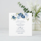 Dusty Blue Floral Script Wedding Kaart (Staand voorkant)
