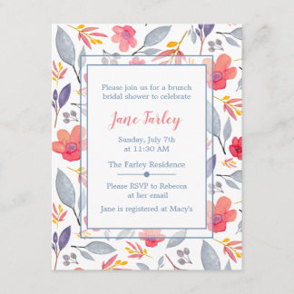 Dusty Blue Floral Shower Kaart