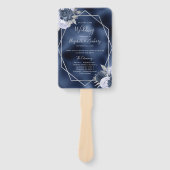 Dusty Blue Floral Silver Navy Folie Trouwprogramma Handwaaier (Voorkant)