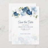 Dusty Blue Floral slaat de datum bekendmaking op (Voorkant / Achterkant)