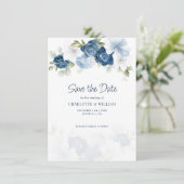 Dusty Blue Floral slaat de datum bekendmaking op (Staand voorkant)