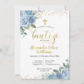 Dusty Blue Floral Spanish Boy Bautizo Invitation Kaart (Voorkant)