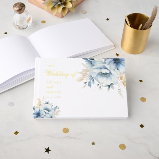 Dusty Blue Floral Spring Bloom Wedding Gastenboek (Voorkant open)
