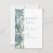 Dusty Blue Floral Succulents RSVP Mariage (Devant)