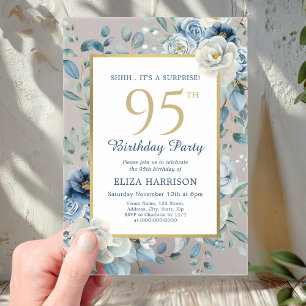 Dusty Blue Floral Surprise 95th Birthday Acryl Uitnodigingen