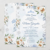 Dusty Blue & Floral Sweet 15e Invitation d'anniver (Devant / Derrière)