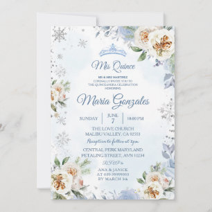 Dusty Blue & Floral Sweet 15th Birthday Invite Kaart