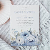 Dusty Blue Floral Sweet 16 Zestien Feest Kaart