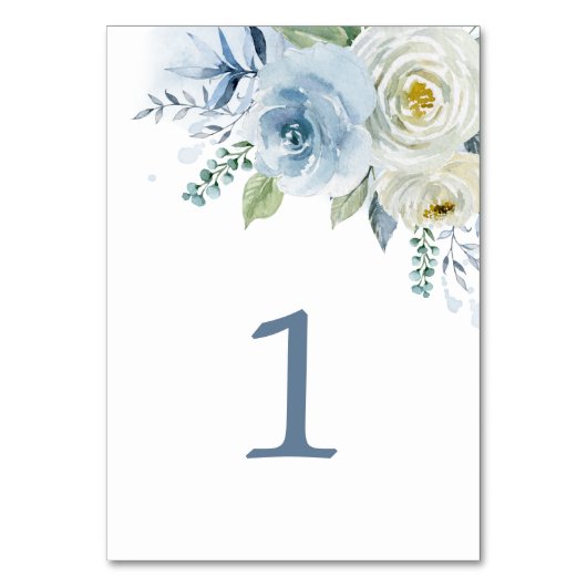 Dusty Blue Floral Table 1 Weddenschappen Kaart (Voorkant)
