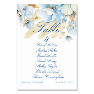 Dusty Blue Floral Tafel Zittafel Grafiek Kaart