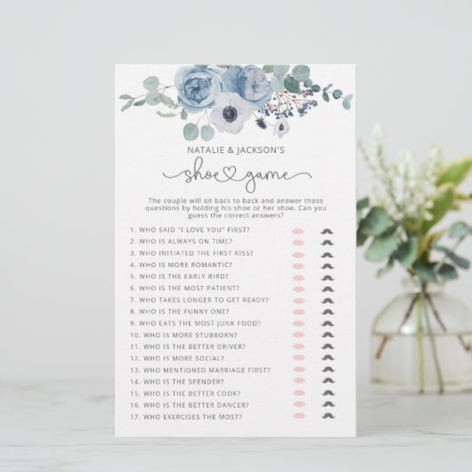 Dusty blue floral The bruiloft shoe game (Staand voorkant)