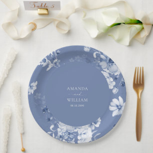 Dusty Blue Floral Trouwpapier Bord