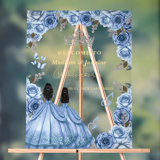 Dusty Blue Floral Twin Quinceañera Affiche de bien (Neutre)