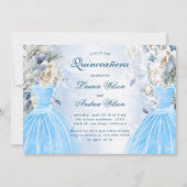 Dusty Blue Floral Twins Quinceañera Invitation (Devant)