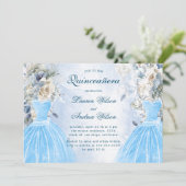 Dusty Blue Floral Twins Quinceañera Invitation (Debout devant)