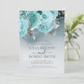 Dusty Blue Floral verlovingsfeest Kaart (Staand voorkant)