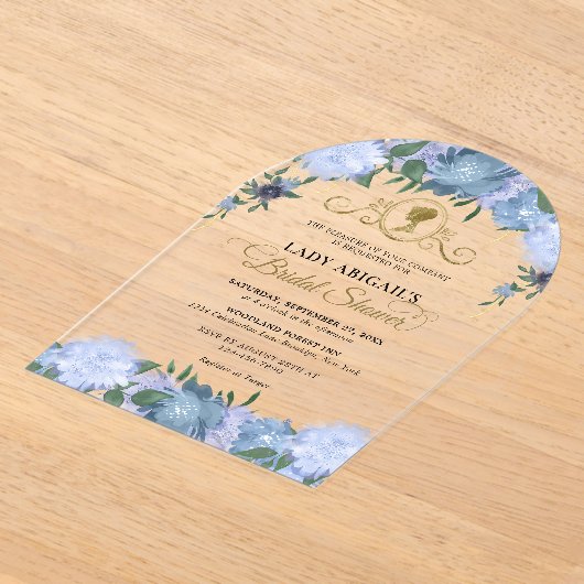 Dusty Blue Floral Victoriaans Vrijgezellenfeest Ar Acryl Uitnodigingen (Laagn)