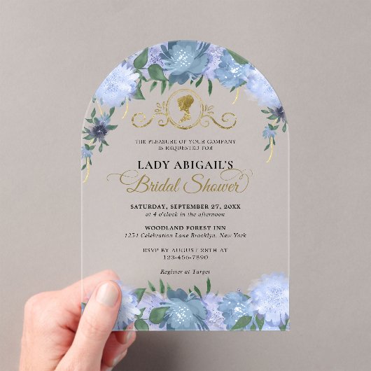 Dusty Blue Floral Victoriaans Vrijgezellenfeest Ar Acryl Uitnodigingen (Insitu (Draagbaar))