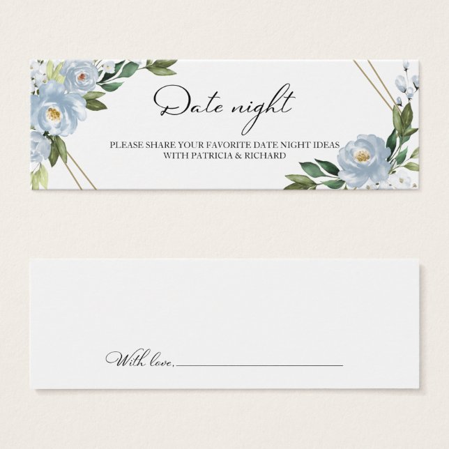 Dusty Blue Floral Vrijgezellenfeest Date Night Car Mini Visitekaartjes (Voorkant /achterkant)
