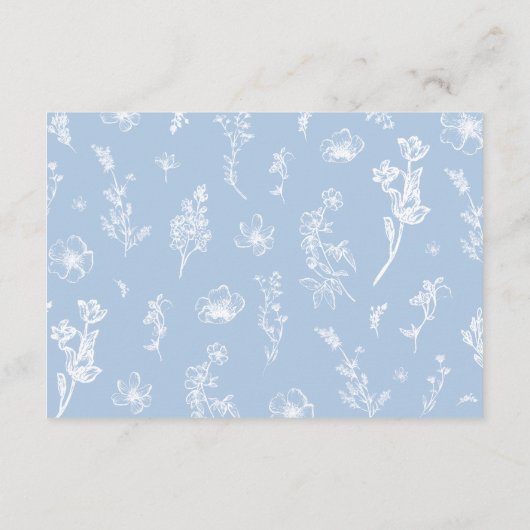 Dusty Blue Floral Vrijgezellenfeest Datum Nachtide Informatiekaartje (Achterkant)