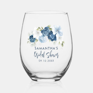 Dusty Blue Floral Vrijgezellenfeest gepersonalisee Wijnglas Zonder Voet