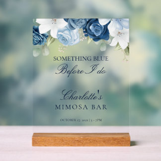 Dusty Blue Floral Vrijgezellenfeest Mimosa Bar Acryl Bord