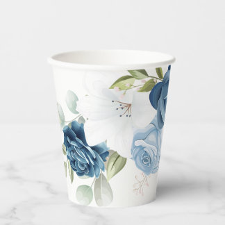 Dusty Blue Floral Vrijgezellenfeest Papieren Bekers