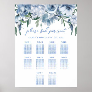 Dusty Blue Floral Vrijgezellenfeest Zitkaart Teken Poster