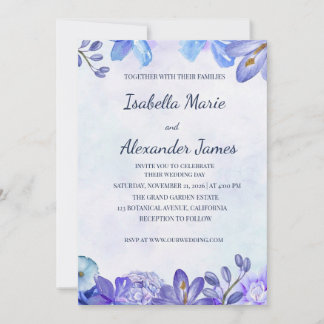 Dusty Blue Floral Watercolor Frame Wedding Invitat Kaart
